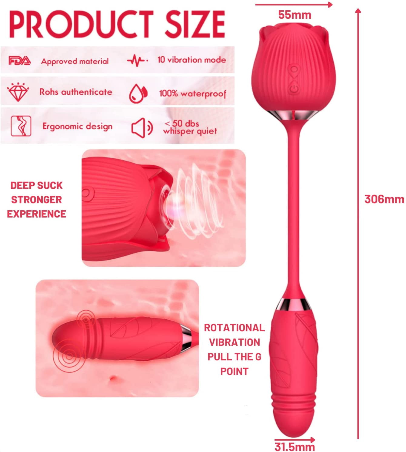 Rose Toy for Women-2 in 1 Vibrator and Adult Sex Toys with Vibrating Egg,G Spot Clitoral Sex Accessories for Adults Couples Fyuui
