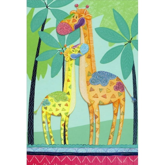Pictura Two Giraffes With Colorful Spots Nicole Tamarin Patchwork New Baby Congratulations Card