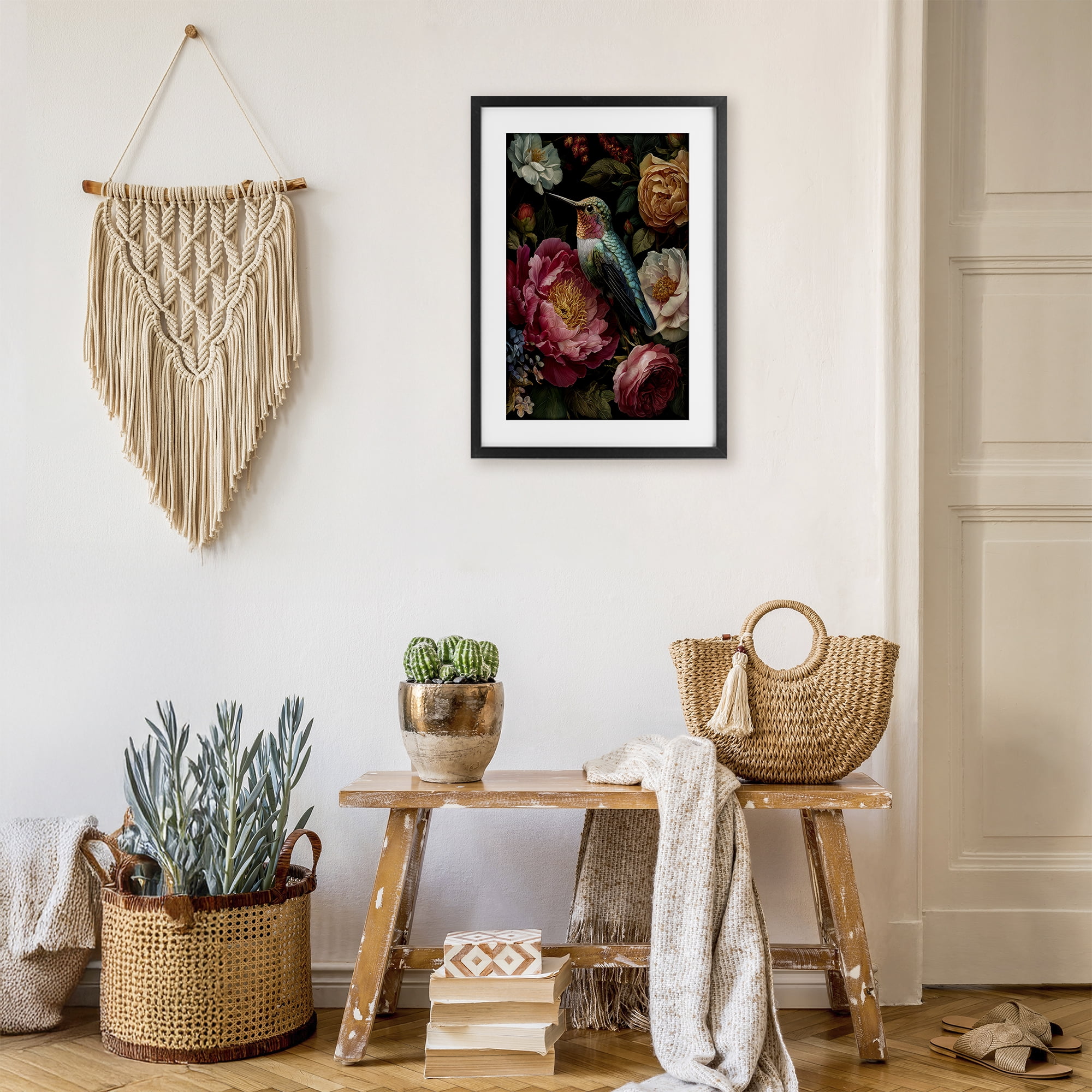 Stupell Industries Hummingbird & Lush Blooms Black Framed Print Under Glass, design by The Wands Want