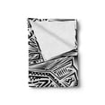 thumbnail image 2 of Tribal Soft Flannel Fleece Throw Blanket, Abstract Composition of Geometric Forms of Maori Pattern for Background, Cozy Plush for Indoor and Outdoor Use, 60" x 80", Black and White, by Ambesonne, 2 of 6