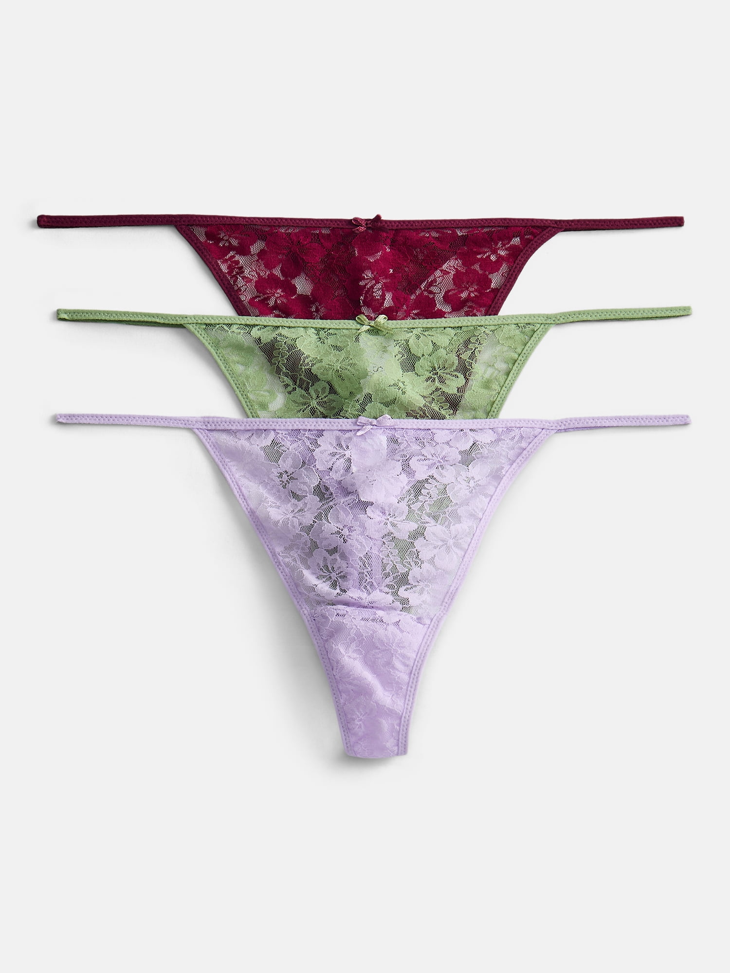 No Boundaries Women’s All Over Lace Thong Underwear, 3-Pack, Sizes XS-XXXL