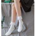 thumbnail image 2 of CHUNTIAN Sox Womens Ruffle Socks Cute Fancy Crew Socks Frilly Dress Socks Girls Lettuce Trim Turn-Cuff High Ankle Socks, 2 of 8