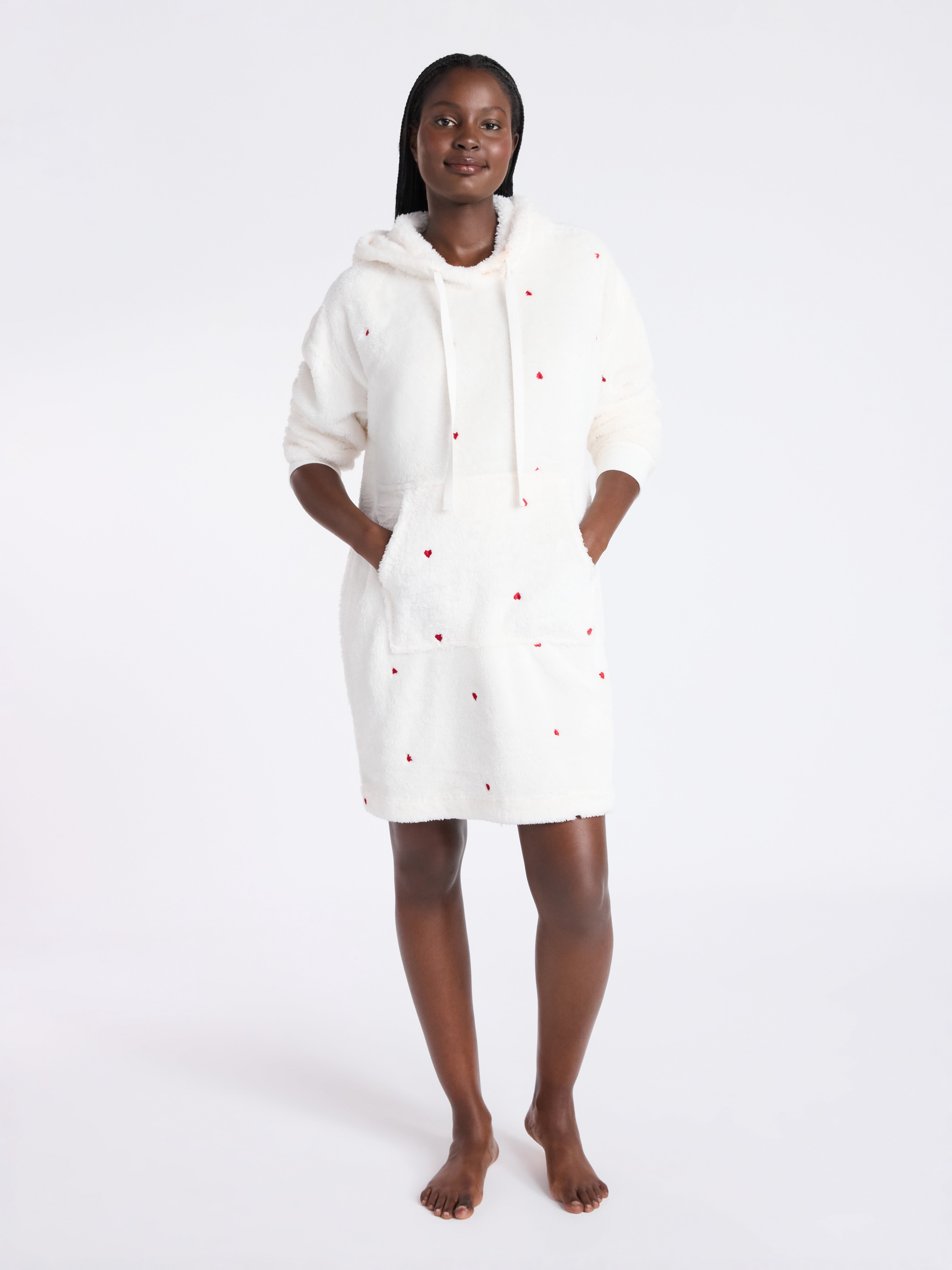 Joyspun Women's Oversized Hooded Plush Lounger, Size XS-3X