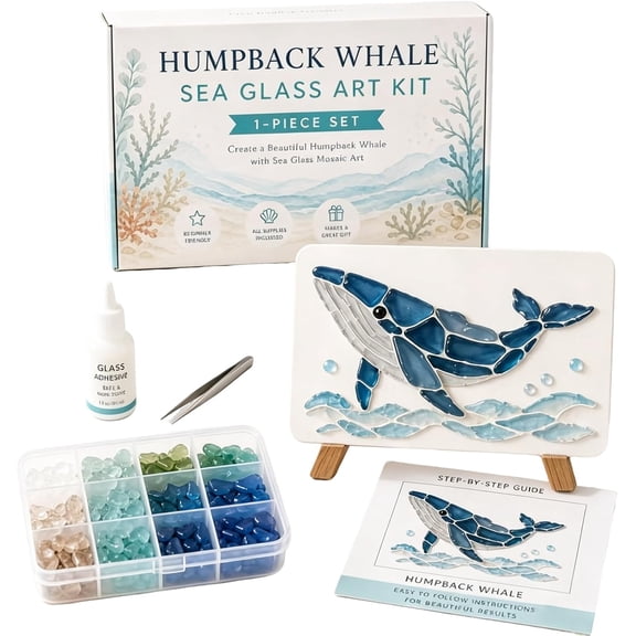 Fountwell DIY Whale Sea Glass Mosaic Art Kit with Frame for Adults Coastal Home Decor Gift