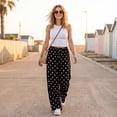 thumbnail image 5 of Polka Dot Pants for Women 2026 Summer Casual Drawstring Wide Leg Barrel Jeans Flowy Satin Silk Balloon Palazzo Pant,XL,Black, 5 of 8