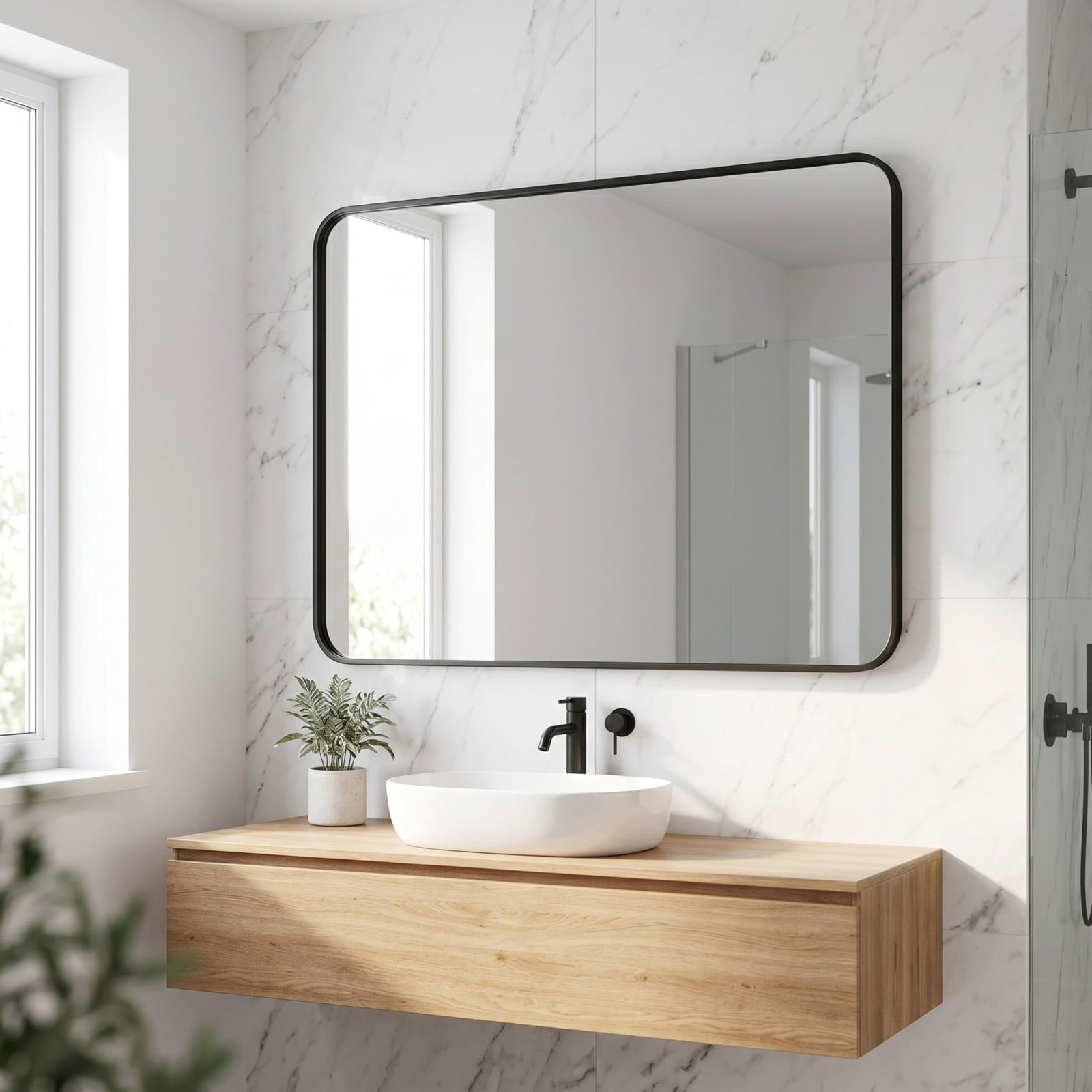 Gleamira 32"x40" Rectangular Bathroom Mirror Wall-Mounted Vanity Mirror, Black