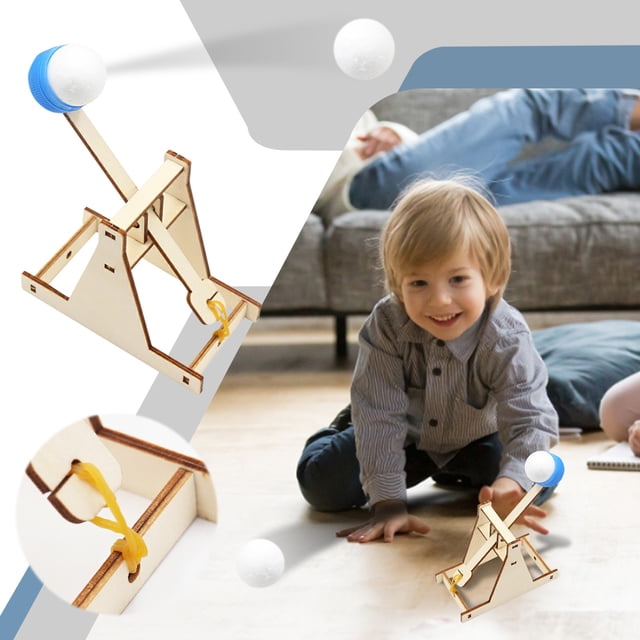 STEM Kit Wooden Construction Science Projects Assembly Mechanical Models 3D Building DIY Educational Toys Trebuchet
