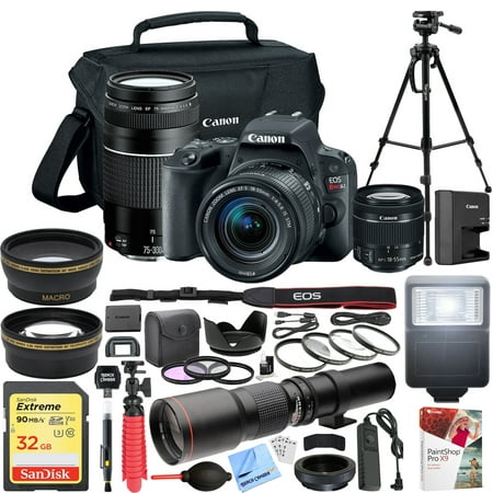Canon EOS Rebel SL2 DSLR Camera with EF-S 18-55mm f/3.5-5.6 + EF 75-300mm f/4-5.6 III Dual Lens Kit + 500mm Preset f/8 Telephoto Lens + 0.43x Wide Angle, 2.2x Pro
