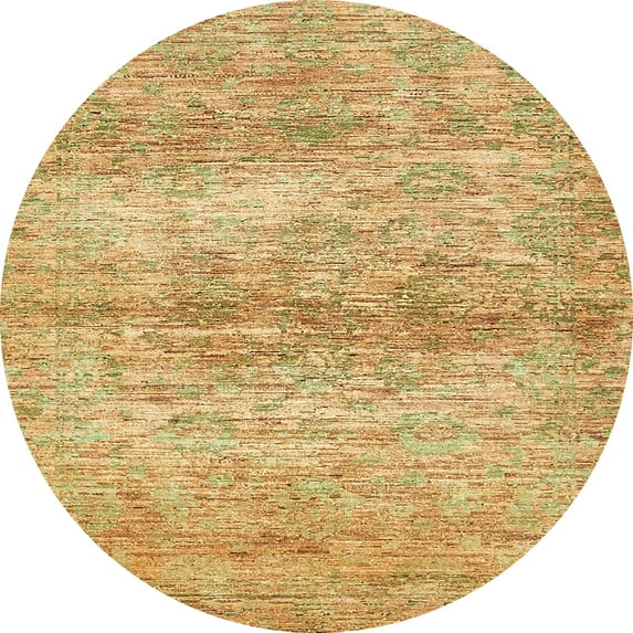 Ahgly Company Machine Washable Indoor Round Abstract Chrome Gold Yellow Area Rugs, 5' Round