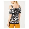 thumbnail image 2 of I.N.C Womens Floral Cold Shoulder Blouse, Black, X-Small, 2 of 2