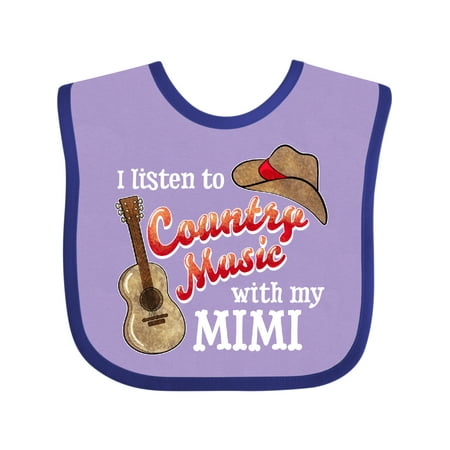 

Inktastic I Listen to Country Music with My Mimi Guitar and Hat Gift Baby Boy or Baby Girl Bib