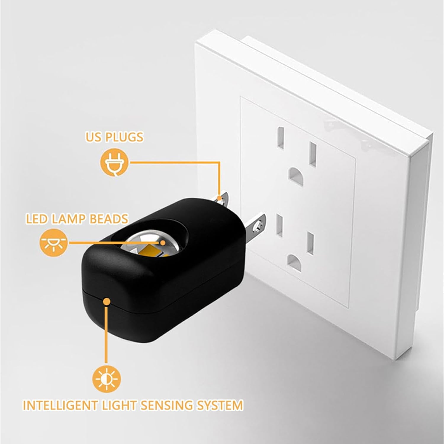LED Wall Socket Night Light, 6-Pack Dusk to Dawn Sensor NightLight, 0.5W Warm White Plug-in Outlet Light for Bedroom, Hallway, Nursery