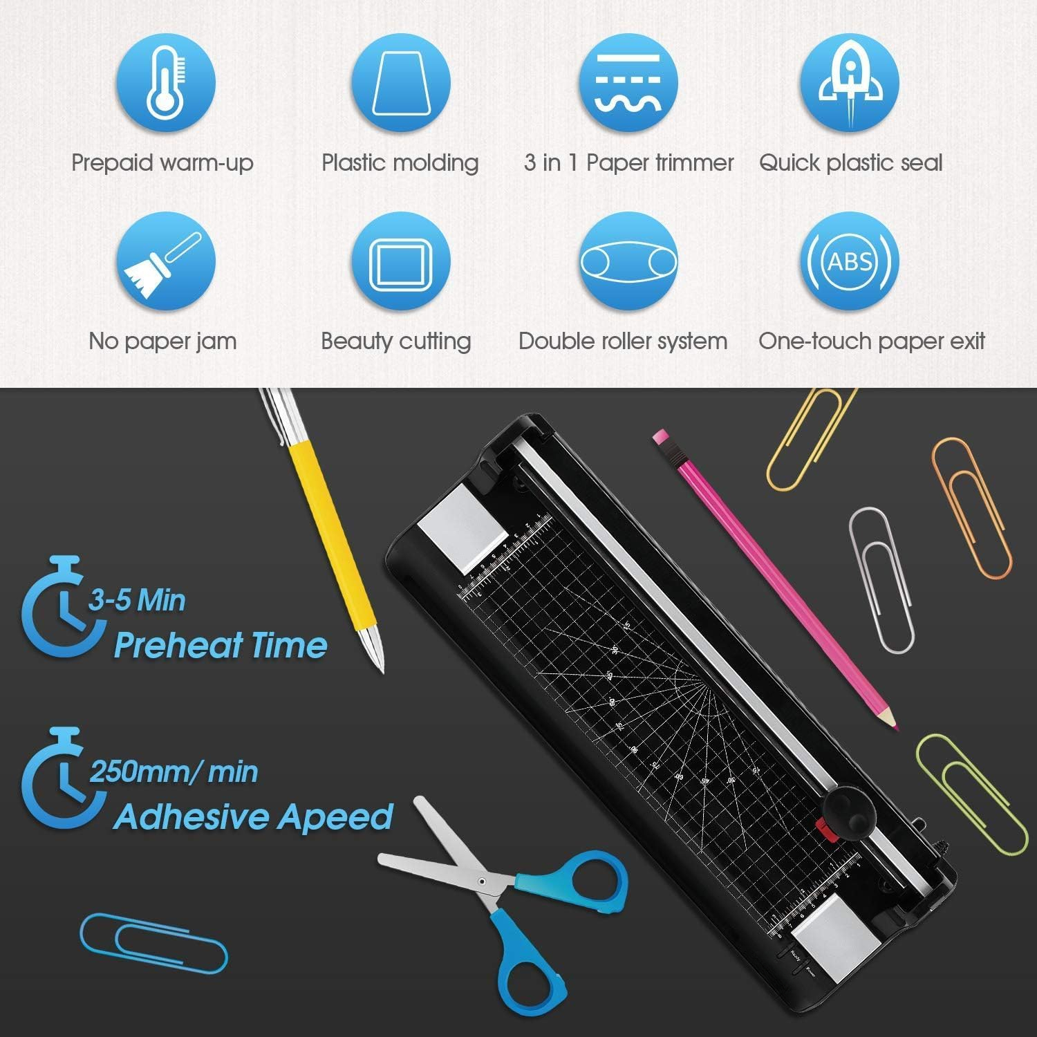 13" hot and cold press laminator with 50 laminating bags, cutter and corner rounder