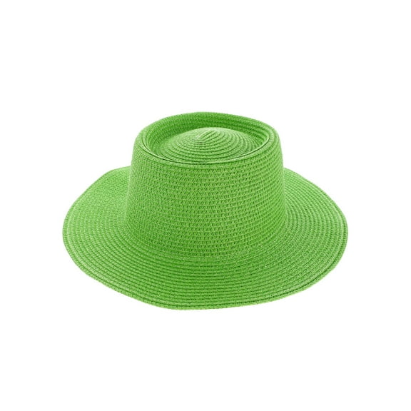Top Headwear Floppy Brim Paper Braid Flat Top Fedora Panama Hat - Lime