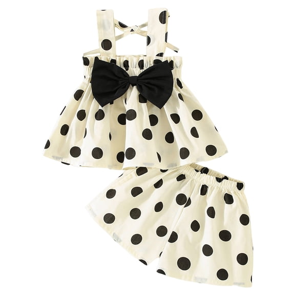 Bjutir Toddler Kids Girls Outfit Set Polka Dot Print Sleeveless Square Neck Tees With Shorts Outfit Summer Fashion Girls Set Size 18-24 Months Black