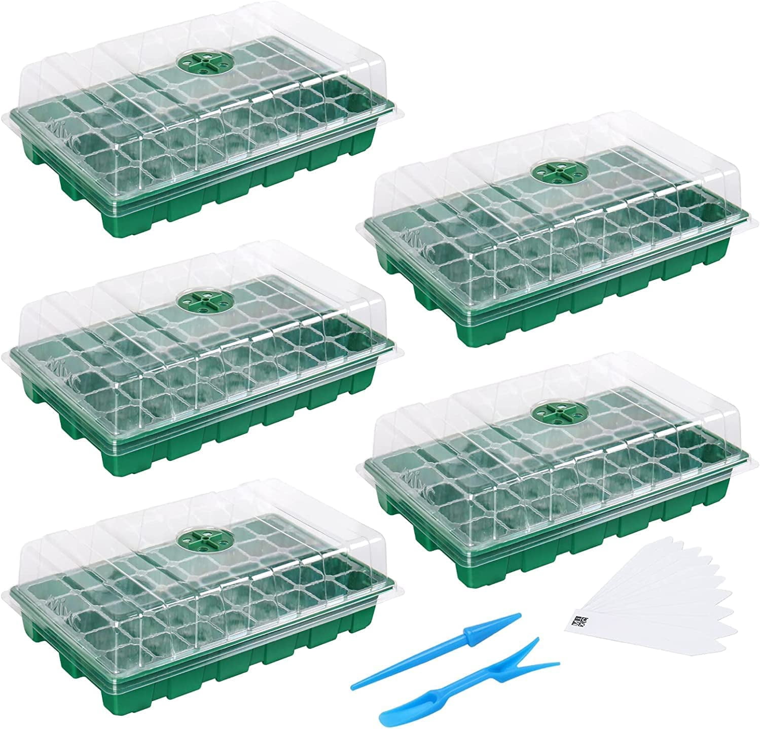 Seed Starter Tray with Lights, 2 Packs Mini Propagator Plant Grow Kit Greenhouse with Humidity Vented Domes and Base for Seeds Starting, Black