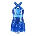 thumbnail image 1 of Raenseen Costume de Danse Jazz Rumba Samba pour Filles Enfants Robe de Danse Latine à Paillettes Ourlet à Franges Ballet Bleu 14, 1 of 7