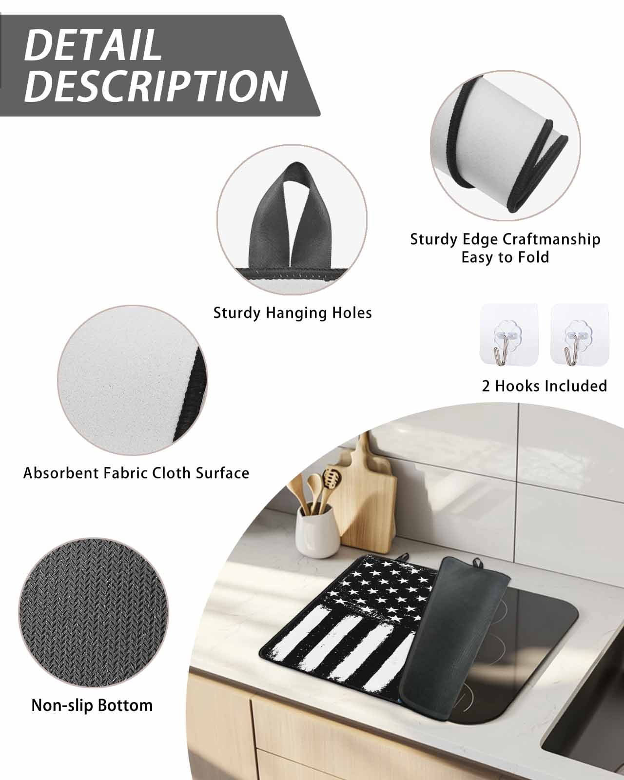 Stove Top Covers for Electric Stove, Blue American Flag Glass Stovetop Cover Protector, Black White Stars Stripe US Flag Induction Cooktop Protector Oven Mat for Kitchen Countertop 24"x21"