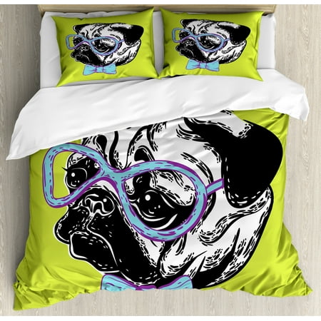 Pug Duvet Cover Set Cute Dog With A Bow Tie And Nerdy Glasses On Green Shade Backdrop Decorative Bedding Pillow Shams Apple Pale Blue Lavender By Ambesonne Com - Pug Double Bedding Set Pug Duvet Cover Set Cute Dog With A Bow Tie And Nerdy Glasses On Green Shade Backdrop Decorative Bedding Pillow Shams Apple Pale Blue Lavender By Ambesonne Com - Pug Double Bedding Set