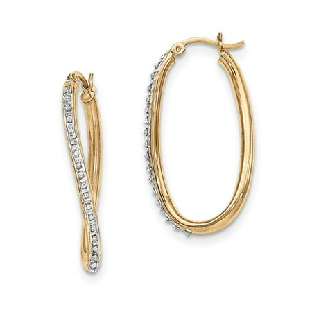 Silver & Gold-plated Diamond Mystique Oval Twist Hinged Hoop Earrings.Wt-0.01ct (1.4IN Long)