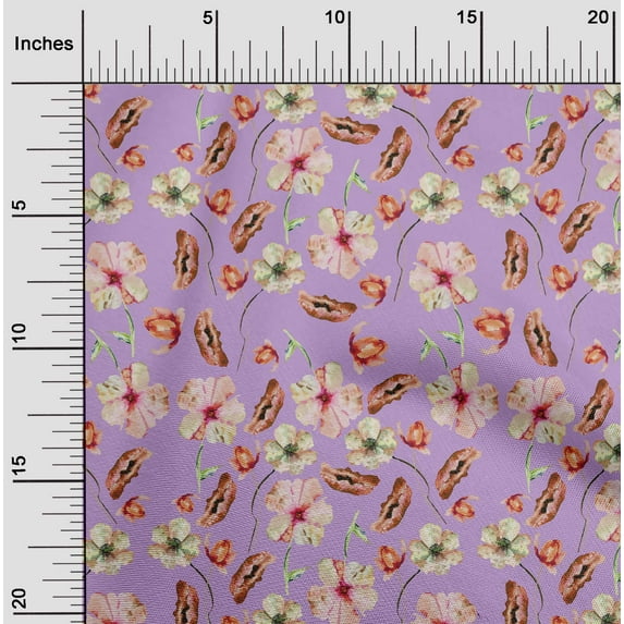oneOone Cotton Poplin Pastel Purple Fabric Flower Watercolor Dress Material Fabric Print Fabric By The Yard 56 Inch Wide