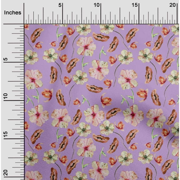 oneOone Cotton Cambric Pastel Purple Fabric Flower Watercolor Quilting Supplies Print Sewing Fabric By The Yard 56 Inch Wide