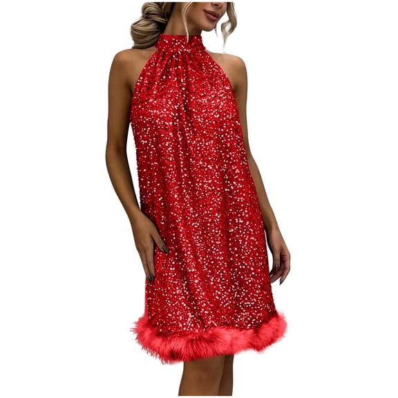 Kilaqueen Dresses for Women Sexy Sequin Sparkly Off Shoulder Halter Dress Elegant Party Club Cocktail Trendy Glitter Evening Gowns Dress