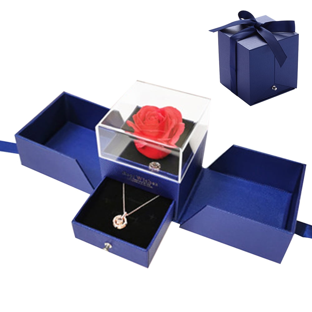 Never Withered Rose with Brooch,Immortal Flower Eternal Forever Rose Her on Valentine's Day,Mother's Day Real Preserved Rose Gift Box for Girlfriend and Wife Red Rose Gift Box + Brooch 
