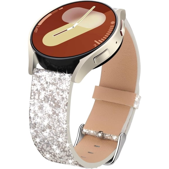 Bling Bands Compatible with Samsung Galaxy Watch 4 40mm 44mm/Watch 4 Classic 46mm 42mm/Watch 5 40mm 44mm Pro 45mm/Active 2/Watch 42mm/Watch 3 41mm/Active 40mm Band, 20mm Bling Glitter Leather Strap