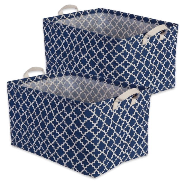 DII Colección de almacenamiento de lavandería, cubo plegable recubierto de PE con asas, juego extragrande de celosía azul náutico, 12,5x17,5x10,5 pulgadas
