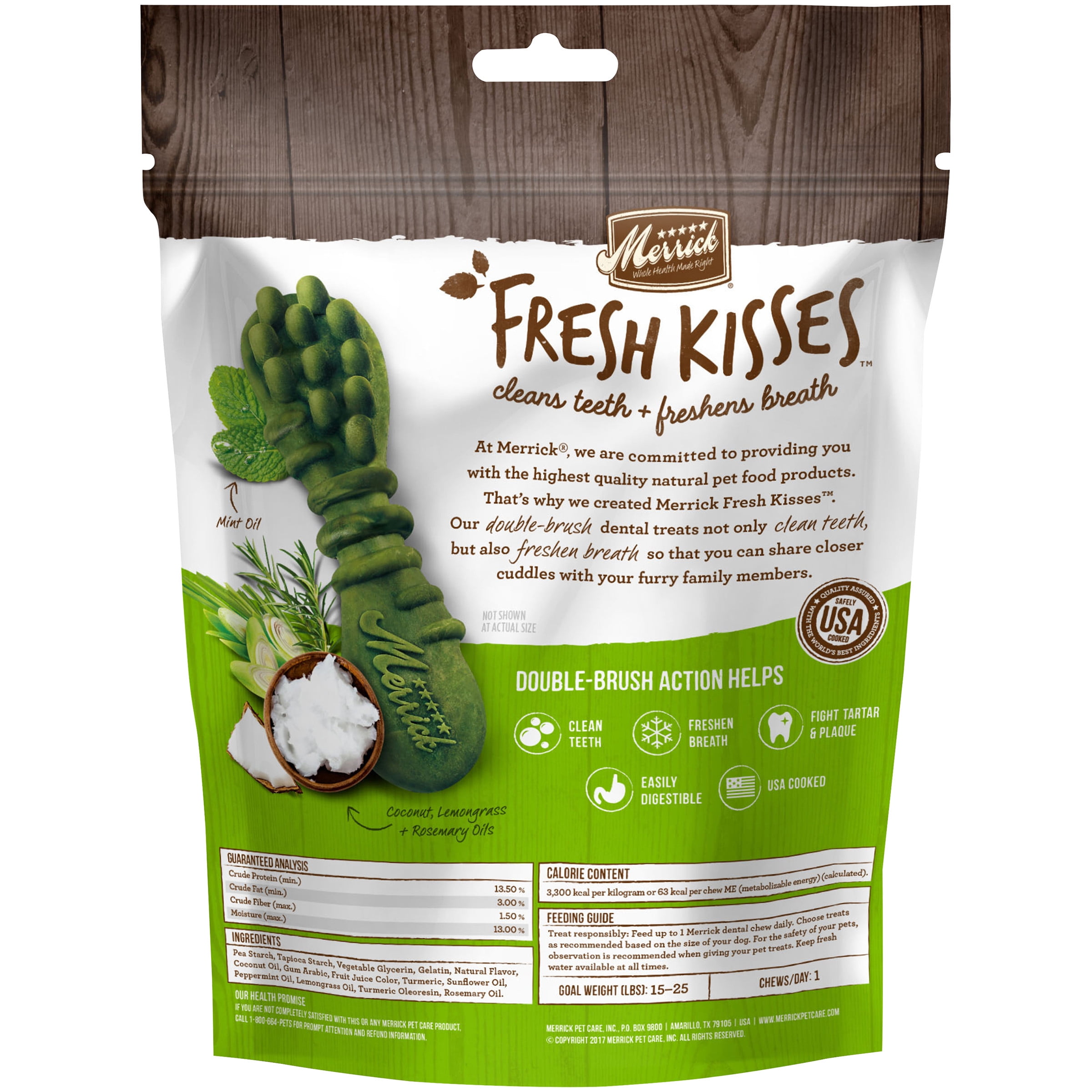 Merrick Fresh Kisses Coconut Botanical Oils Dental Dog Treats For Small Dogs,  5.5 oz. 9 Brushes, (2-Pack)