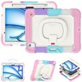 thumbnail image 2 of Case for iPad Air 11 inch M3 2025/M2 2024 (7th/6th Gen), 360 Rotating Stand Handle Pencil Holder Shoulder Strap Heavy Duty Shockproof Cover, Rainbow Pink, 2 of 7