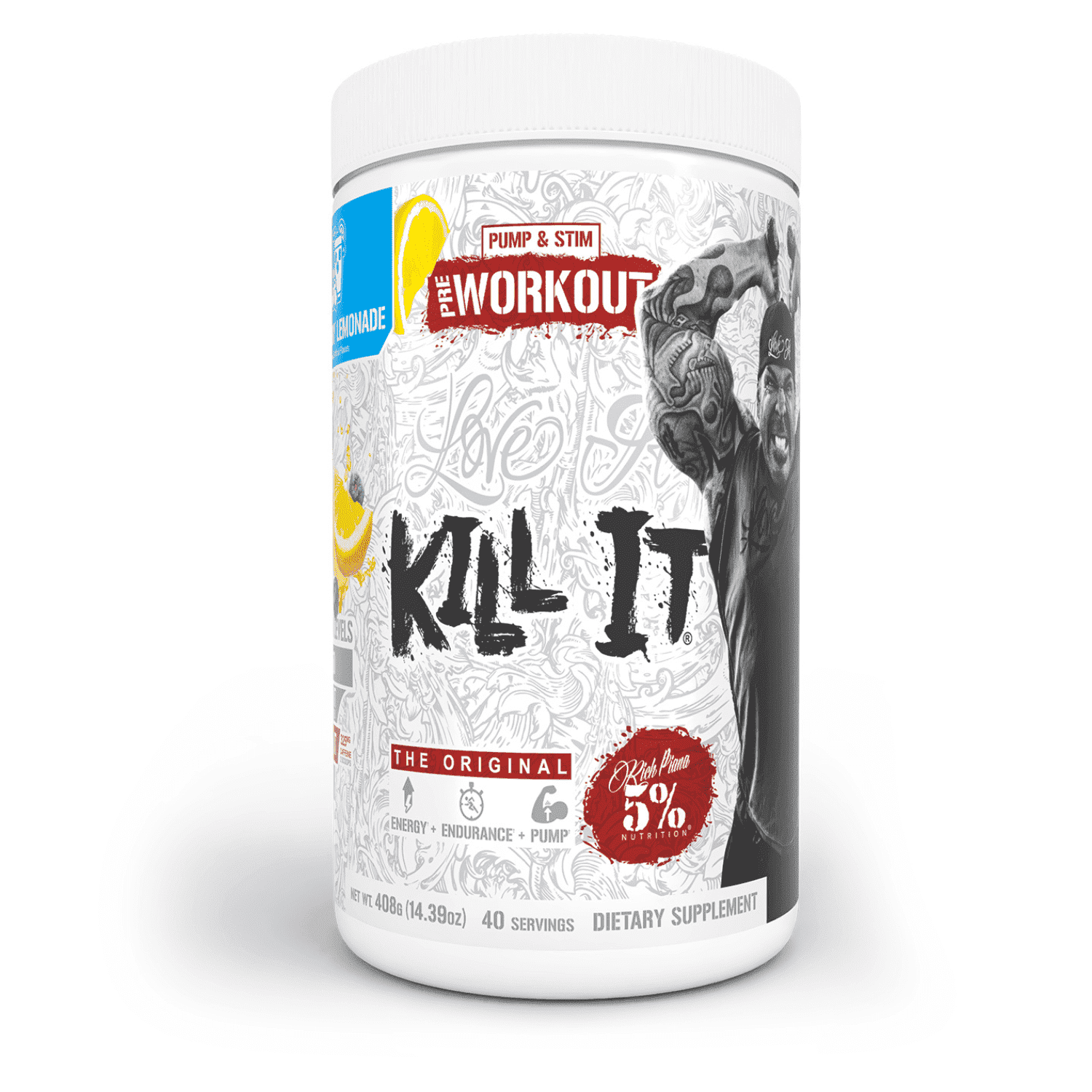 5% Nutrition Rich Piana Kill It Pre-Workout Powder Supplement with Creatine & Caffeine for Pump, 40 Servings (Blueberry Lemonade)