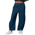 thumbnail image 2 of Hurxie Women’s Hiking Cargo Pants – Lightweight Wide Leg Outdoor Pants with Pockets, High Waisted Drawstring Streetwear Navy,2XL, 2 of 7