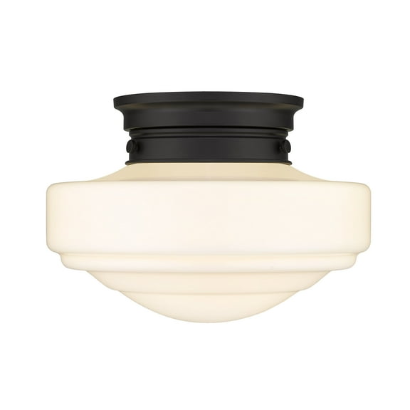 Golden Lighting Ingalls 1-light 12in Semi-Flush Mount in Matte Black and Vintage Milk Glass
