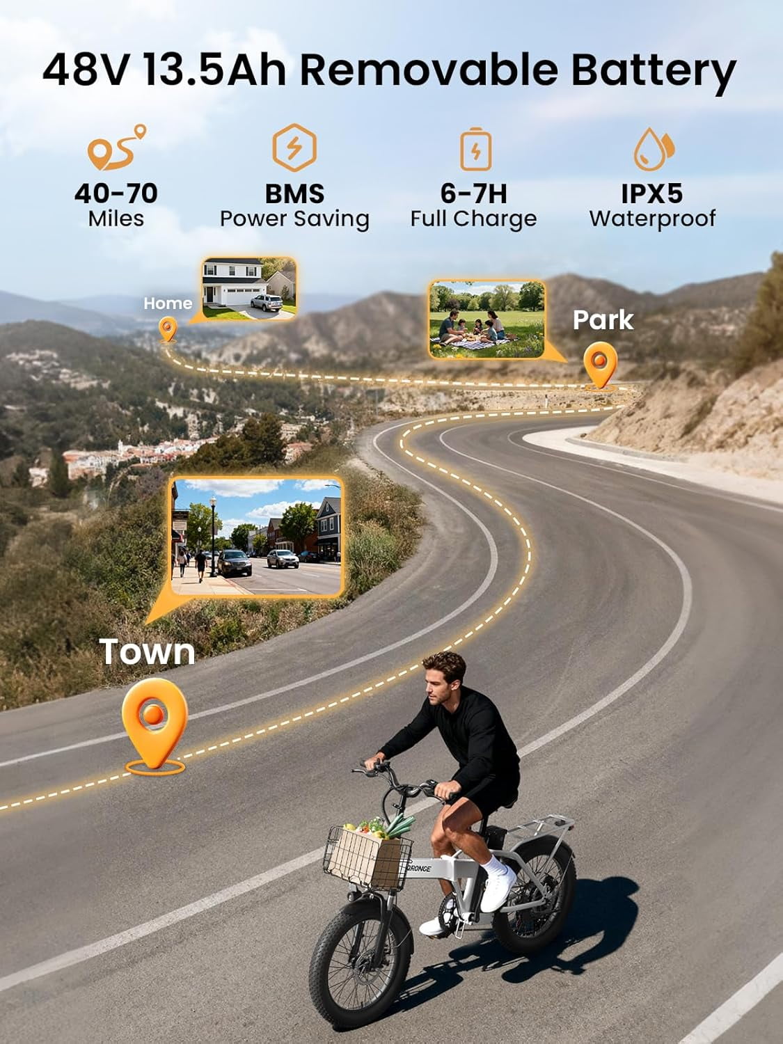 Qronge 1000W Folding Electric Bike for Adults 28mph 70Miles Max Range 20" Fat Tire Foldable Ebikes 48V 13.5AH Battery E-Mountain Bikes, UL2849 by SGS