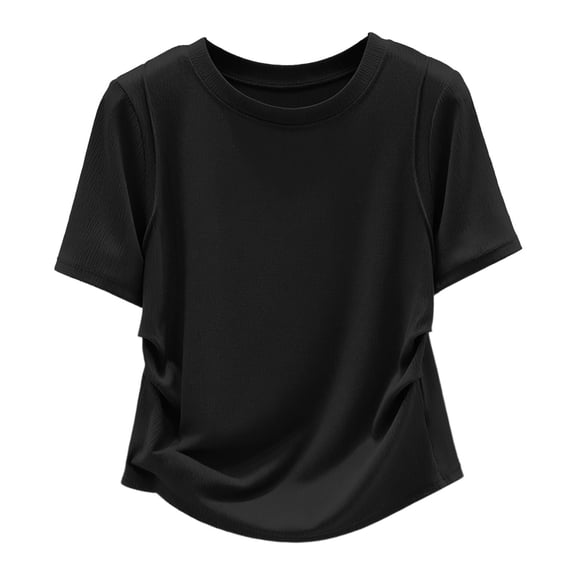 Landzoo Women'S Tees Solid Color Short Sleeve Crew Neck T Shirt Summer Quick Dry Women Shirt Size L Black