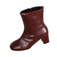 thumbnail image 2 of OKBOP Women's Walking Boots Round Toe Zip-Up Foam Cushioning Block Heel Wine Stylish Women's Boots Sizes 43, 2 of 5