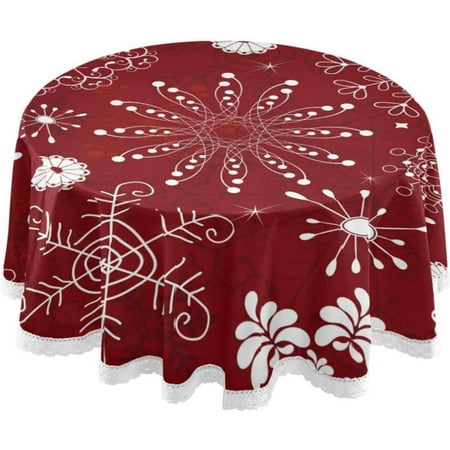 

Hyjoy Christmas Snowflakes Round Tablecloth Washable Oil Proof Table Cover for Kitchen Holiday Party Wedding Picnic Decoration