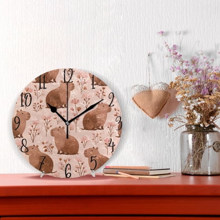 10 Quartz Indoor Wall Clock Silent Mechanism / Cute Brown Capybara Pattern