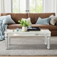 thumbnail image 3 of Silver Mirrored Coffee Table, Vintage Carved Elements, Rectangle Glass Tea Table with Mirrored Finish, Modern Center Table for Living Room and Office (24" D x 48" W x 18" H), 3 of 4