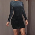 thumbnail image 2 of Womens Glitter Sparkle Velvet Long Sleeve Cocktail Dress Bowlneck Sexy Slim Fitted Mini Short Dress Elegant Formal Dress, 2 of 6