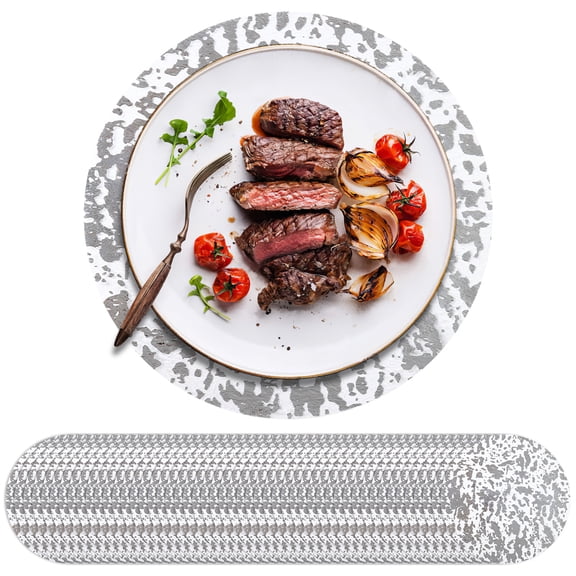 50 Pieces Disposable Placemats Set, 13 Inch Metallic Round Foil Mesh Pressed Table Doilies Paper Placemats for Wedding Birthday Party Dining Table