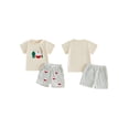 thumbnail image 2 of BemeyourBBs Toddler Baby Boys Summer Clothes Infant Baby Boy Fishing Outfits Cute Fish Print Short Sleeve TShirt Tops and Striped PocketsShorts Set, 2 of 7