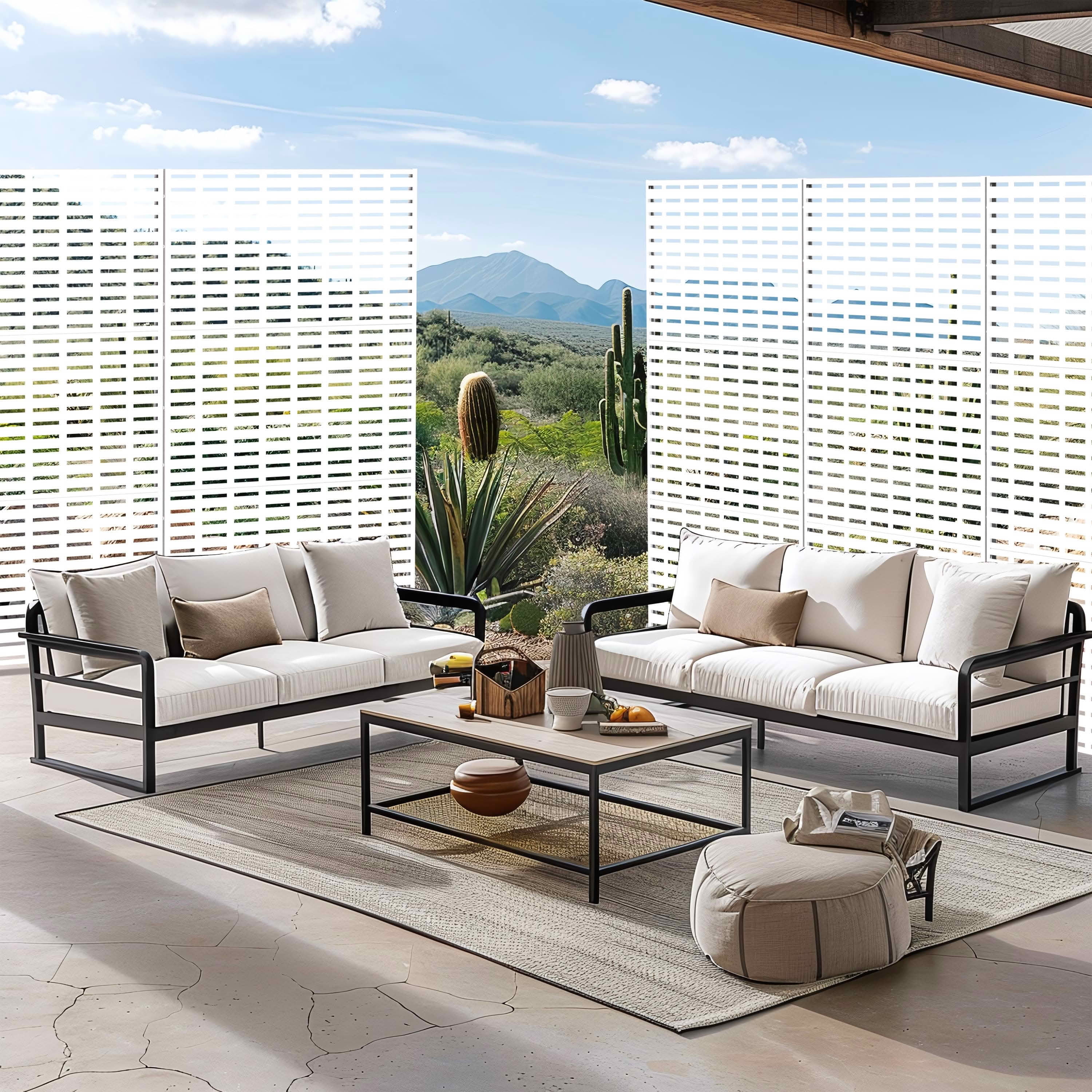 MAYEERTY 72x47x16 Inch White Grid Galvanized Steel Privacy Screen for Outdoor Patio