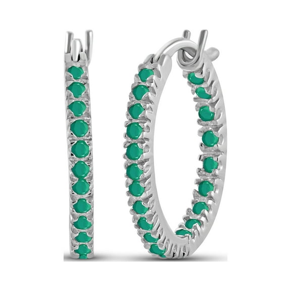 2 1/2 Carat T.G.W. Emerald Sterling Silver Hoop Earrings