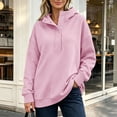 thumbnail image 5 of Women Snap Button Quarter Zip Hoodie Sevevn Stand Collar Drop Shoulder Long Sleeve Loose Fit Oversized Solid Casual Pullover Sweatshirt, 5 of 9