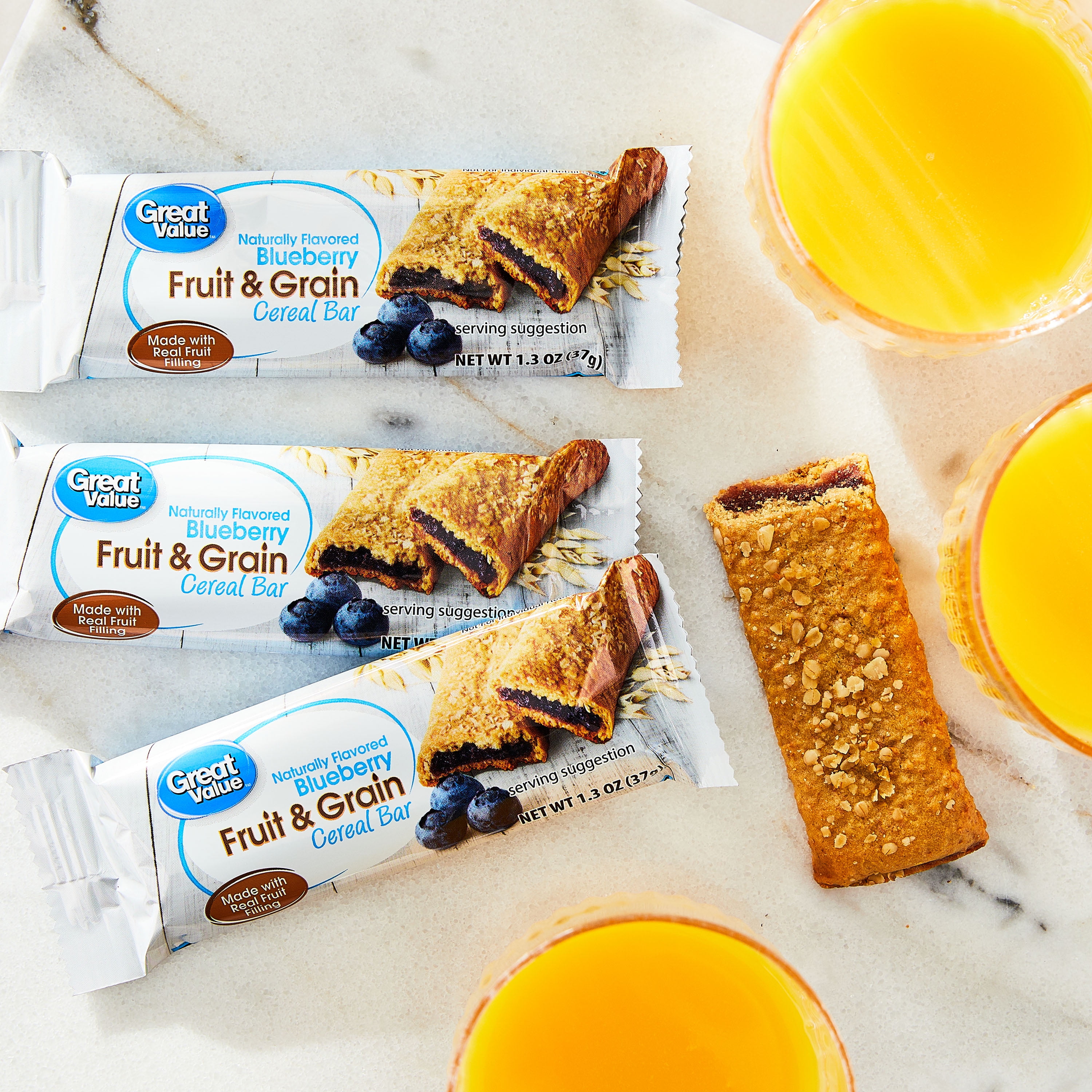 (12 pack) Great Value Fruit & Grain Cereal Bars, Blueberry, 1.3 oz, 8 Count