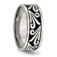 thumbnail image 4 of Stainless Steel Antiqued and Polished Fancy Design 8mm Ridged Edge Band, 4 of 7