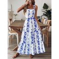 thumbnail image 6 of Womens Royal Blue Floral Print Tie Back Maxi Dress Summer Boho Beach, 6 of 7